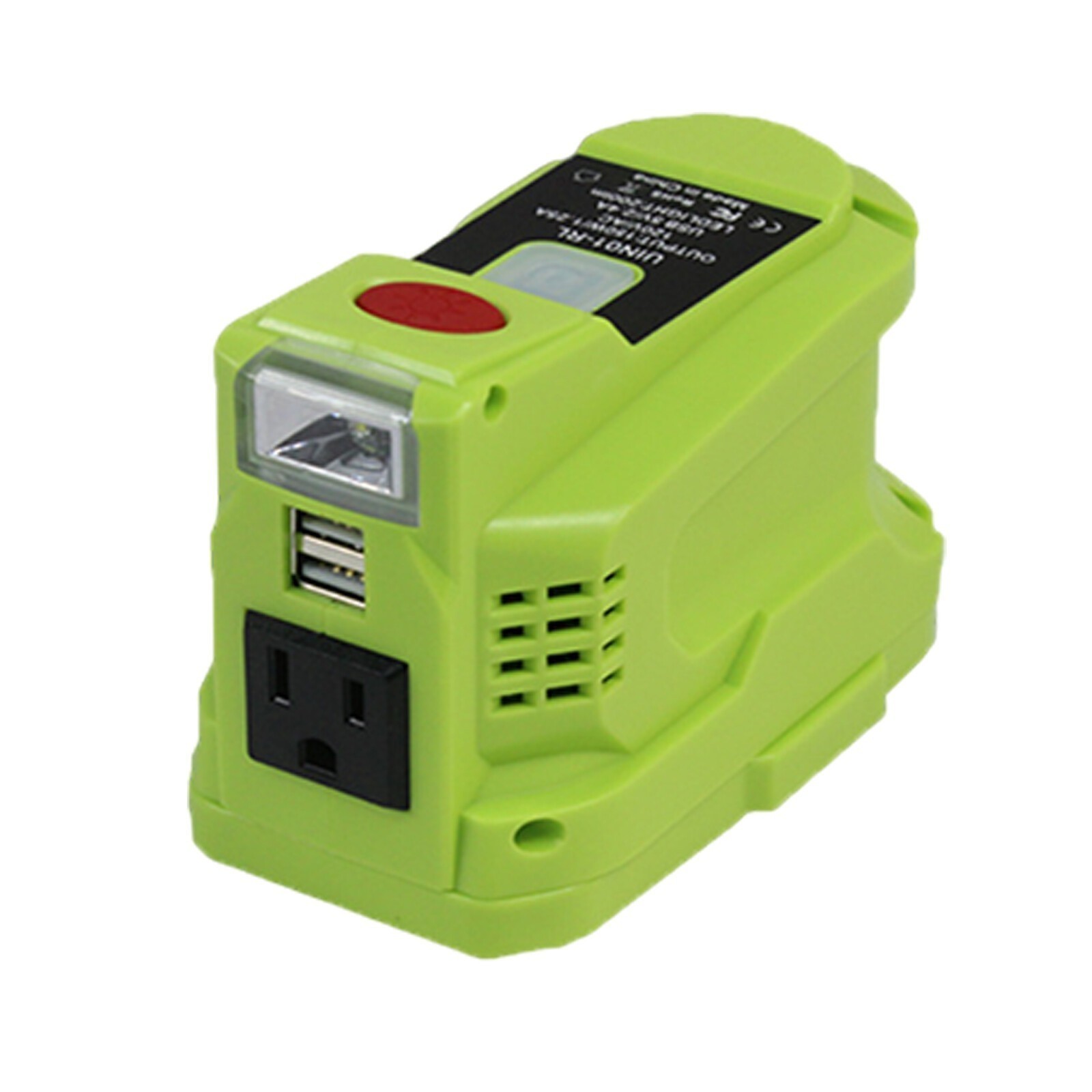 Dual USB 200LM LED 150W 120V/AC Power Supply Inverter fits Ryobi 18V Battery
