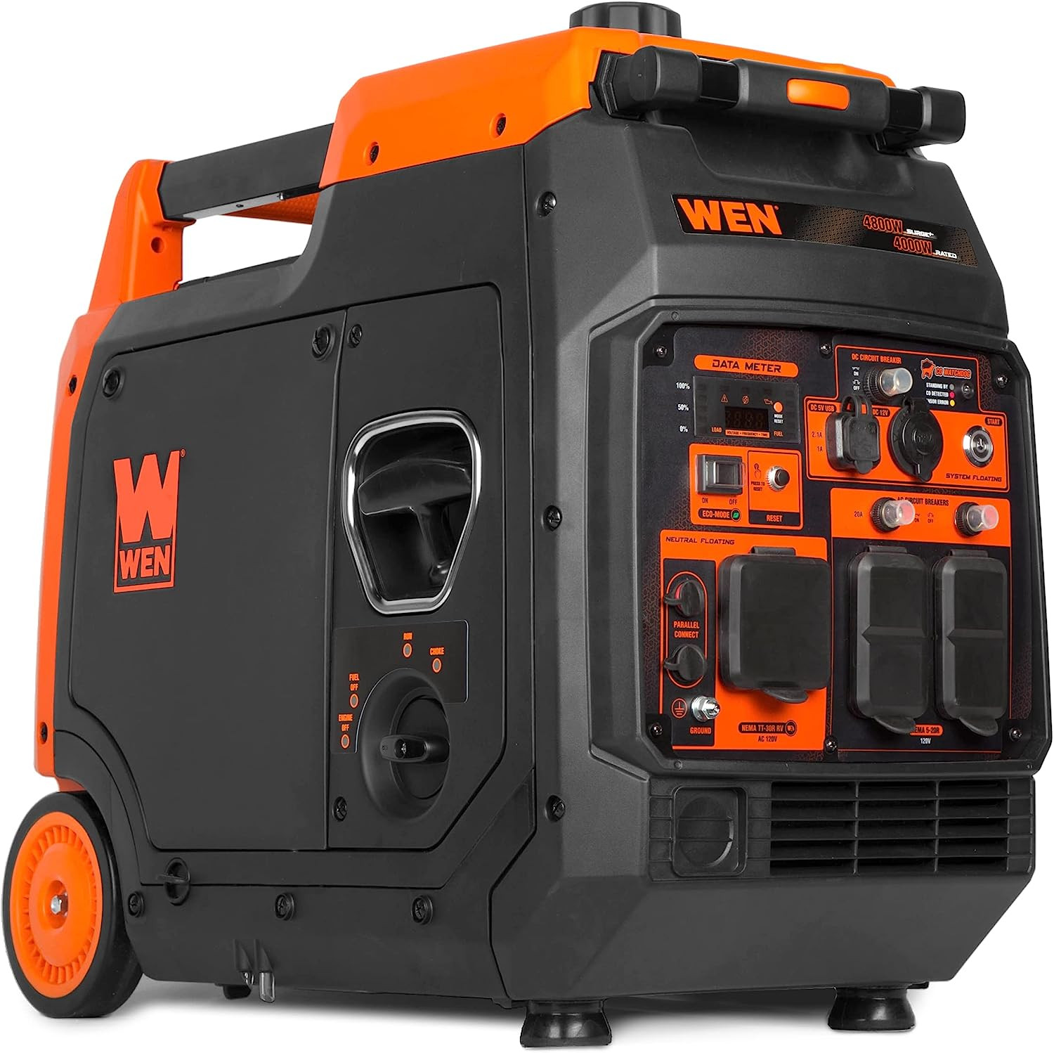WEN 4,800-W Quiet Portable Gas Inverter Generator with Electric Start, CO Sensor
