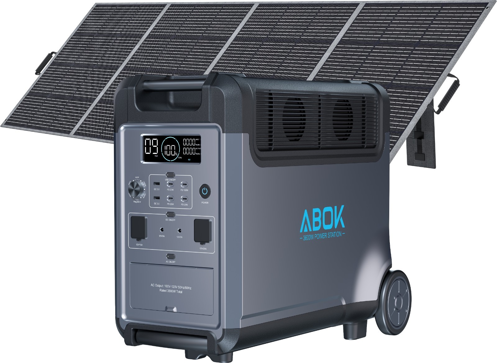 ABOK Ark3600 3840Wh Portable Power Station with 400W Solar Panel for Home Backup
