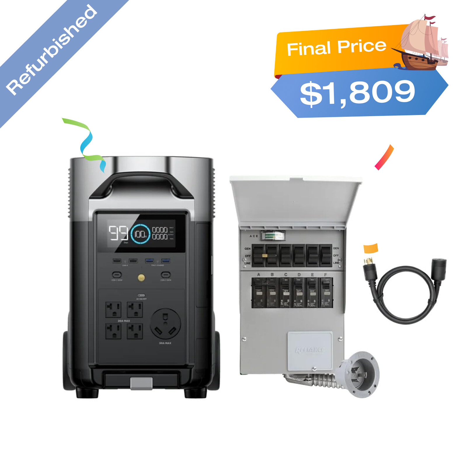 EcoFlow 3600Wh DELTA Pro Power Station 120V Home Backup Certified Refurbished