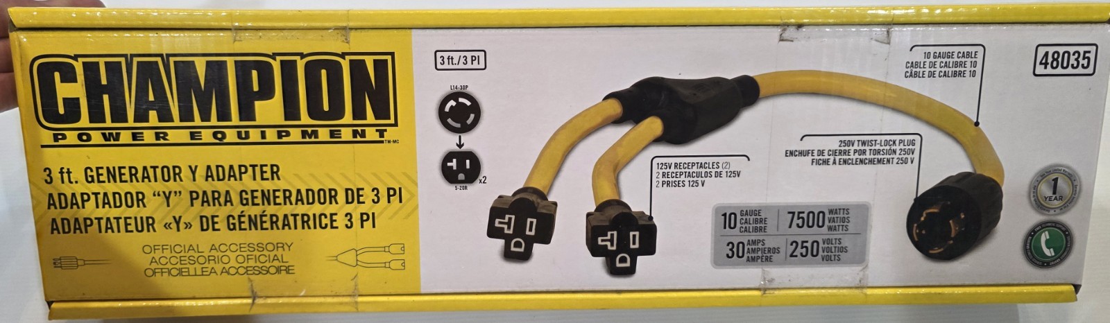 Champion Power Equipment 48035 3FT Generator Y Adapter New Sealed