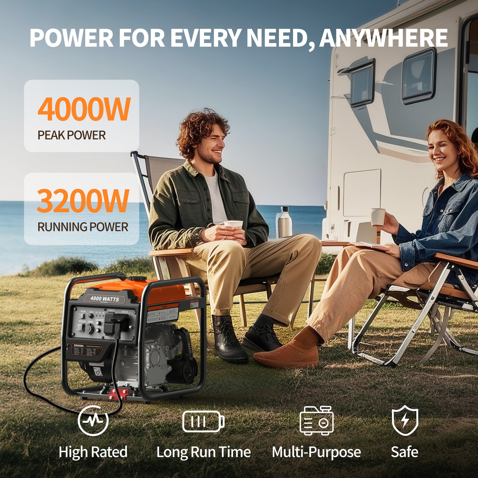 4000W Gas Powered Generator Inverter Portable 208CC Emergency Power Supply
