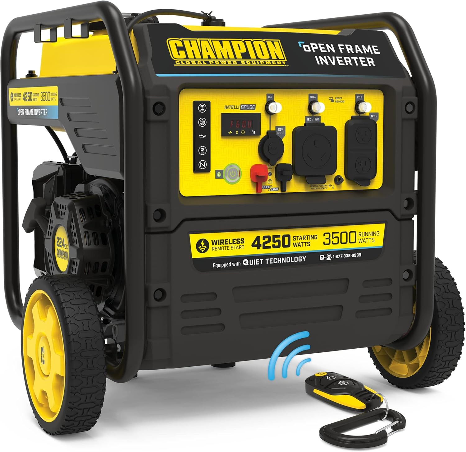 Portable Open Frame Inverter Generator 4250-Watt Wireless Remote Start RV Ready