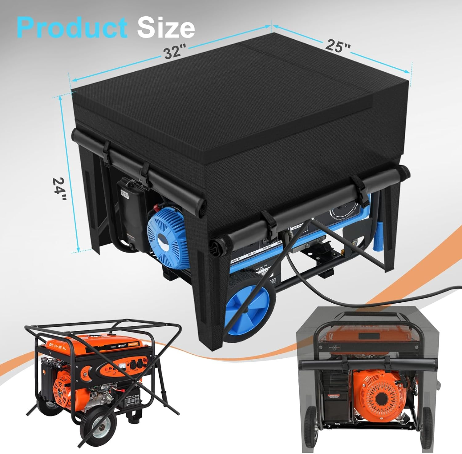 Waterproof All-Weather Generator Cover for 4000W-10000W Generators, Black