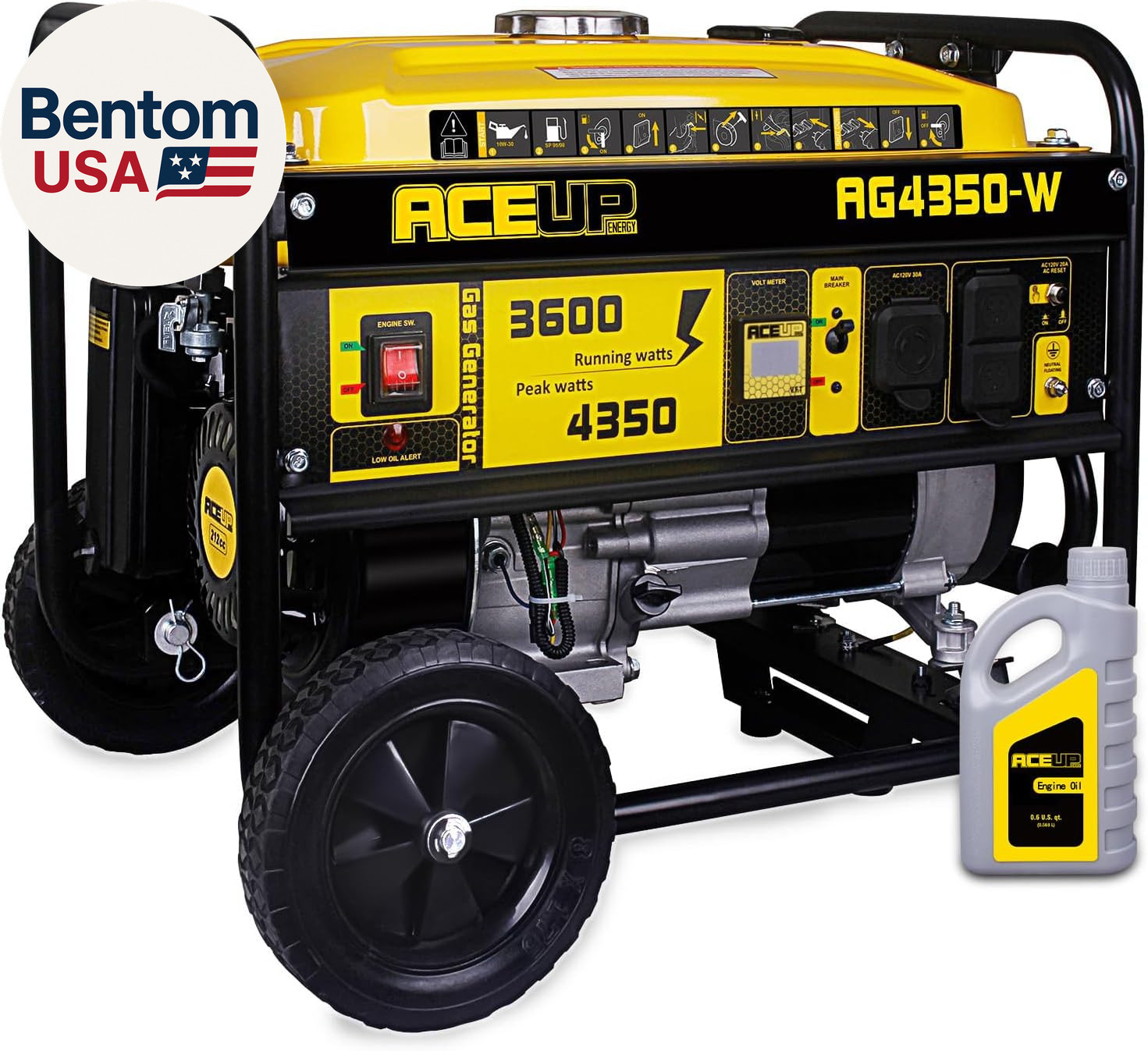 4,350 Watt Gas Generator Portable for Home Use, Gas Powered Generator with Wheel