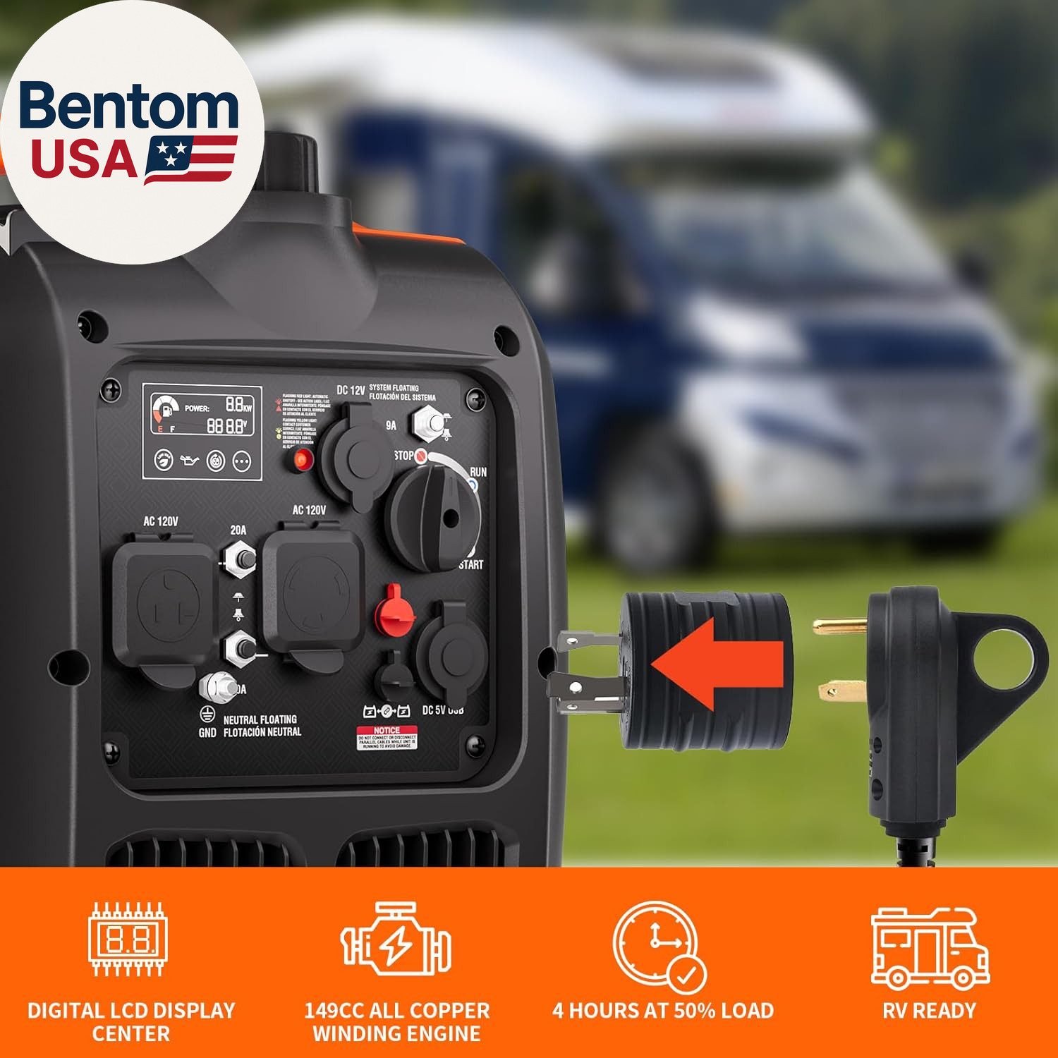 Inverter Generator 4300W Gas Powered Portable Super Quiet Outdoor Generator RV R