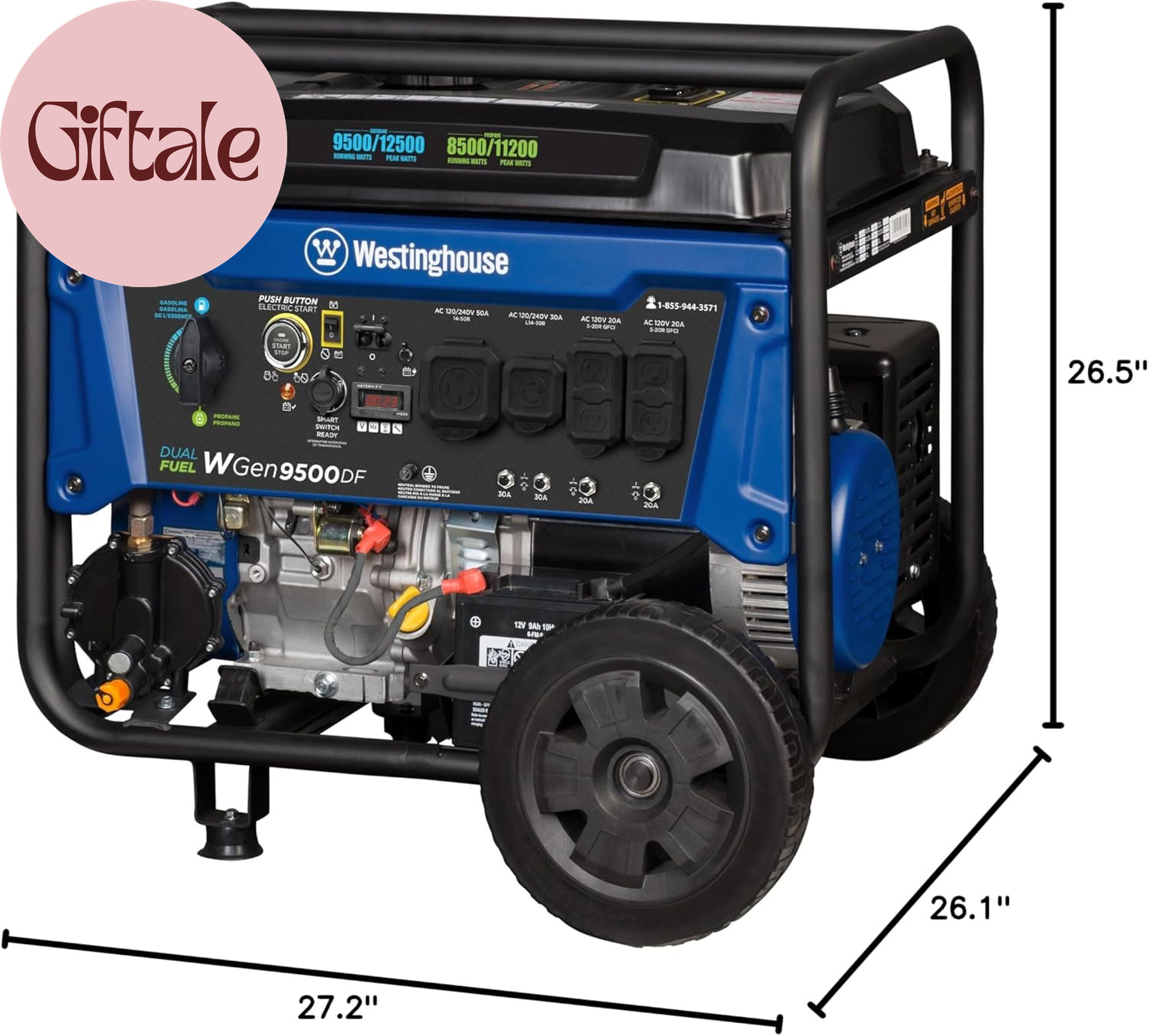 12500 Watt Dual Fuel Home Backup Portable Generator, Remote Electric Start, Tran