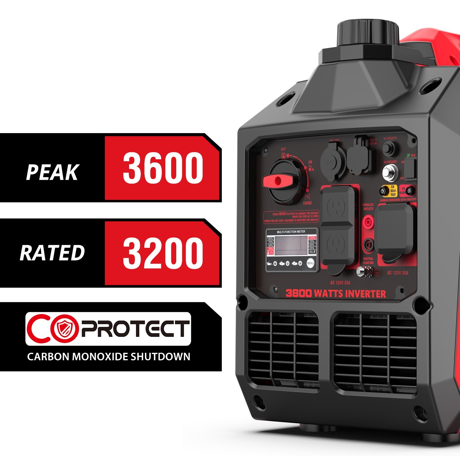 Amerisun 3800W Gas Inverter Generator, 149cc, USB Charging, 120V AC Output, RVs
