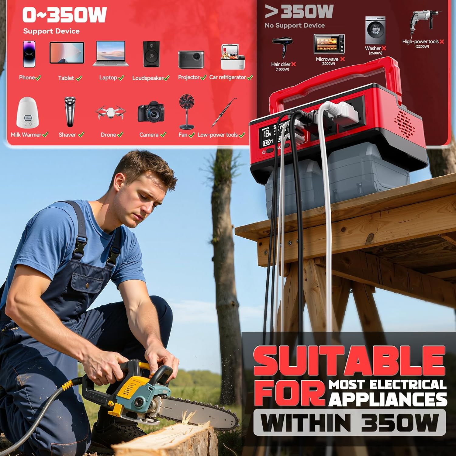 350W Power Station Compatible with Milwaukee: Portable Generator DC 18V to AC 1