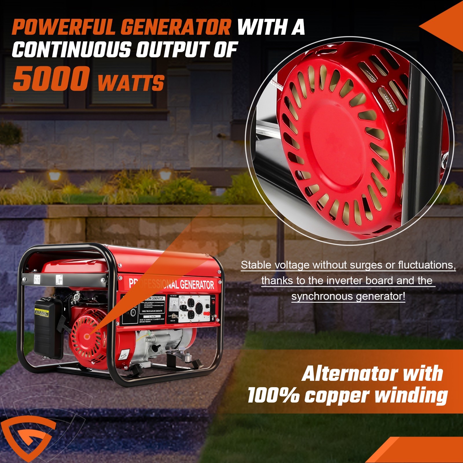 5000W Gas Inverter Generator Recable starter 110V&220V Generators Portable Quiet