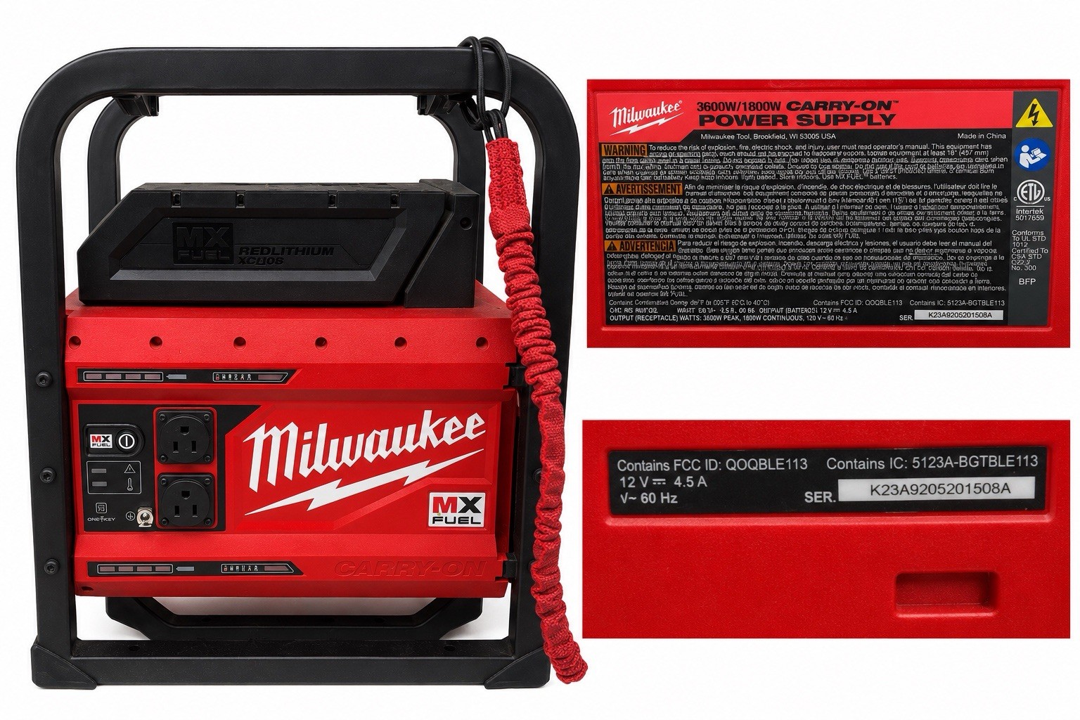 Milwaukee MX FUEL Carry-On Power Supply + (2) XC406 Battery 3600W Tested Working