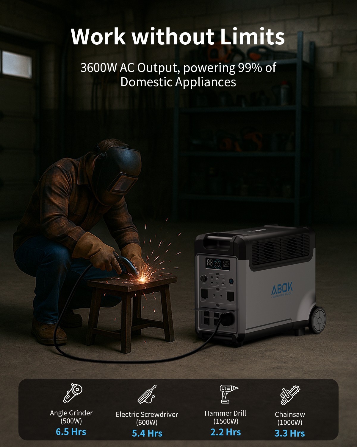 ABOK Ark3600 Portable Power Stationw with Extra Battery,3840Wh LiFePO4 Battery
