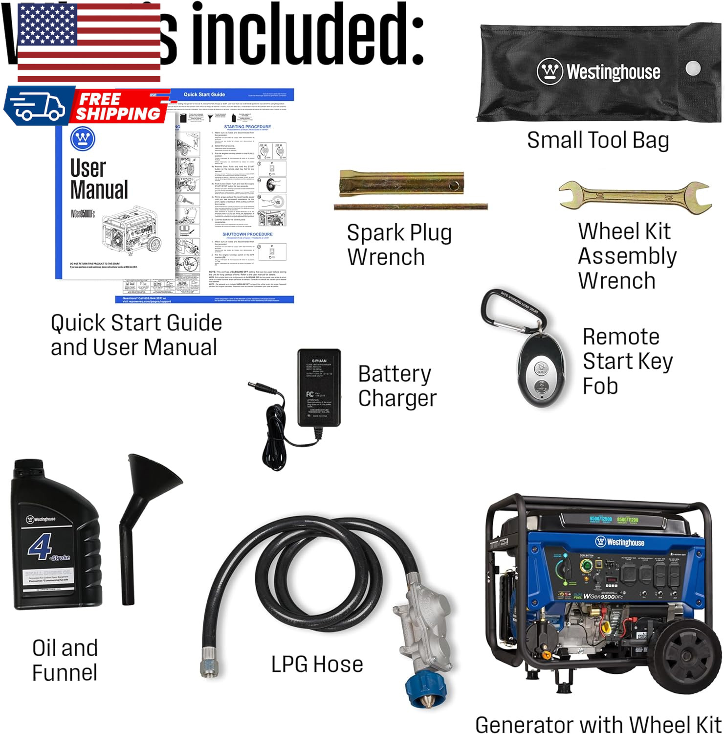 12500 Peak Watt Dual Fuel Home Backup Portable Generator Remote Electric Start