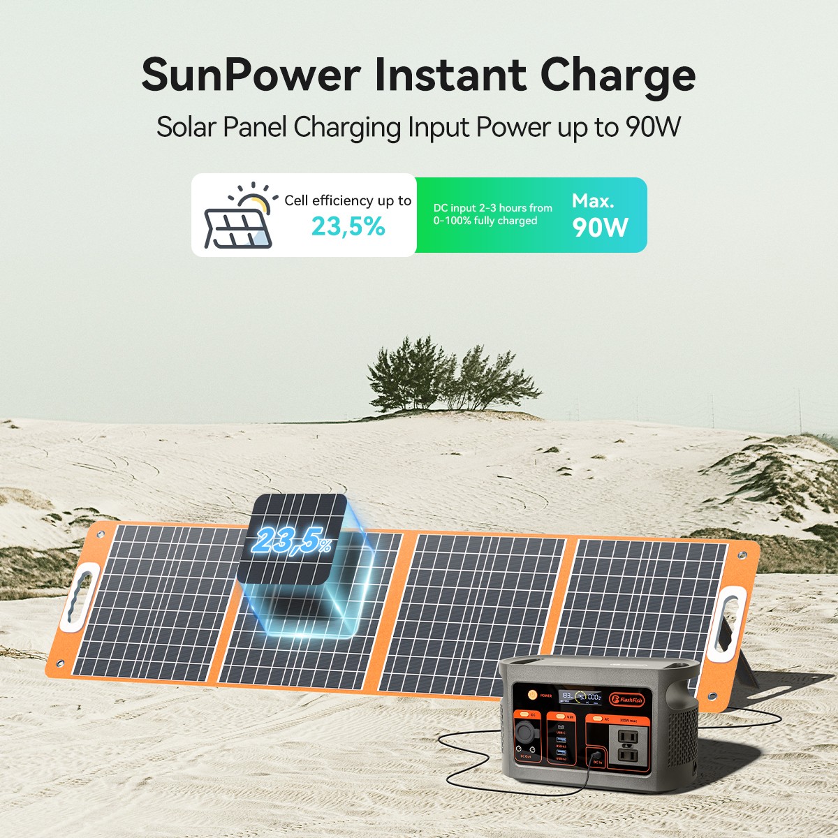 FlashFish E103 Portable Power Station LiFePO4 300W 179Wh with Solar Panel 100W