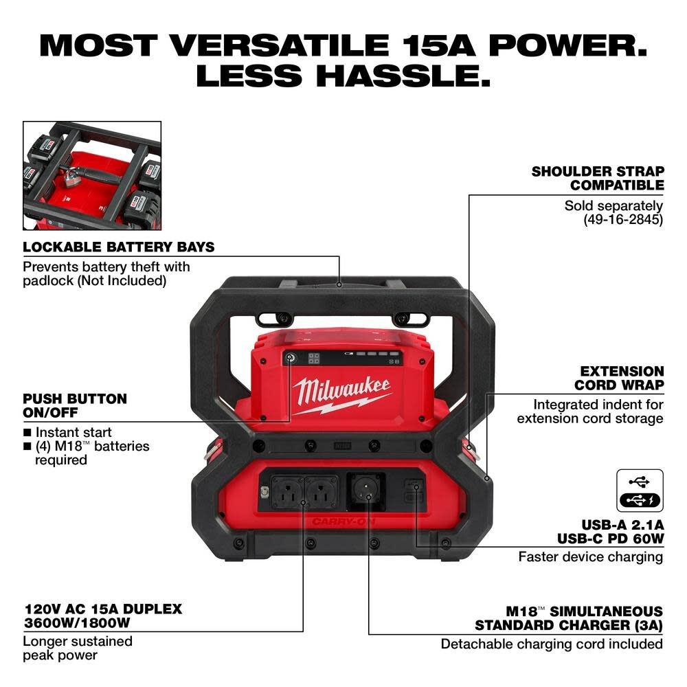 Milwaukee M18 Carry On 3600W/1800W Power Supply (Bare Tool)