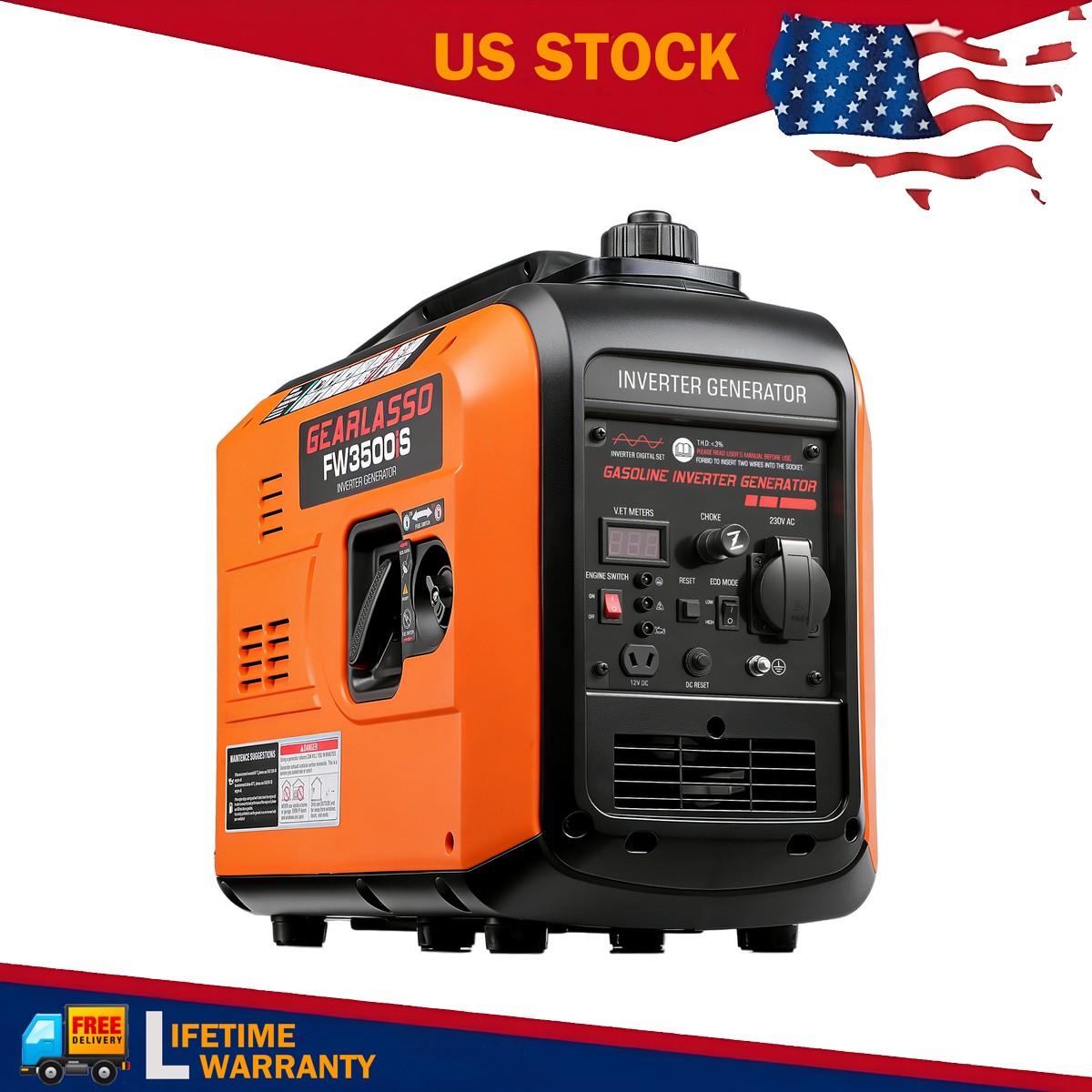 5000W Portable Inverter Generator Gas Powered Quiet for Home Backup ECO Mode
