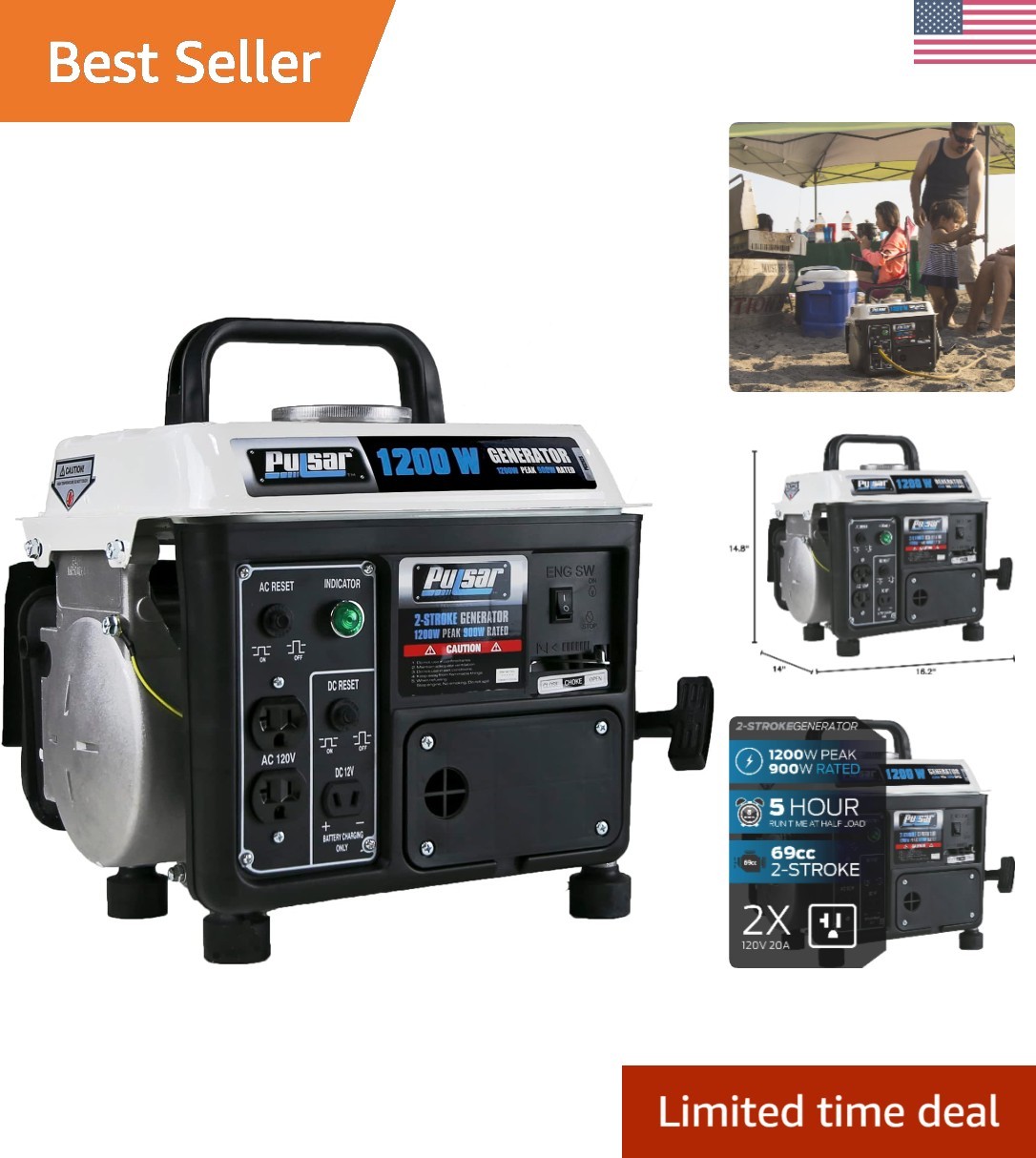 Durable 2-Stroke Portable Generator, 1200 Watts – Ideal for Outdoor Adventures