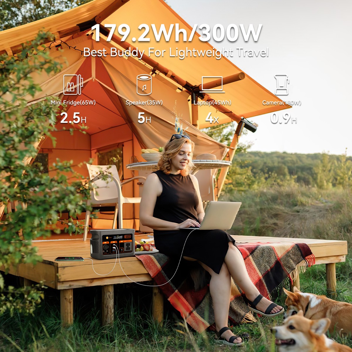 FlashFish E103 Portable Power Station LiFePO4 300W 179Wh with Solar Panel 100W