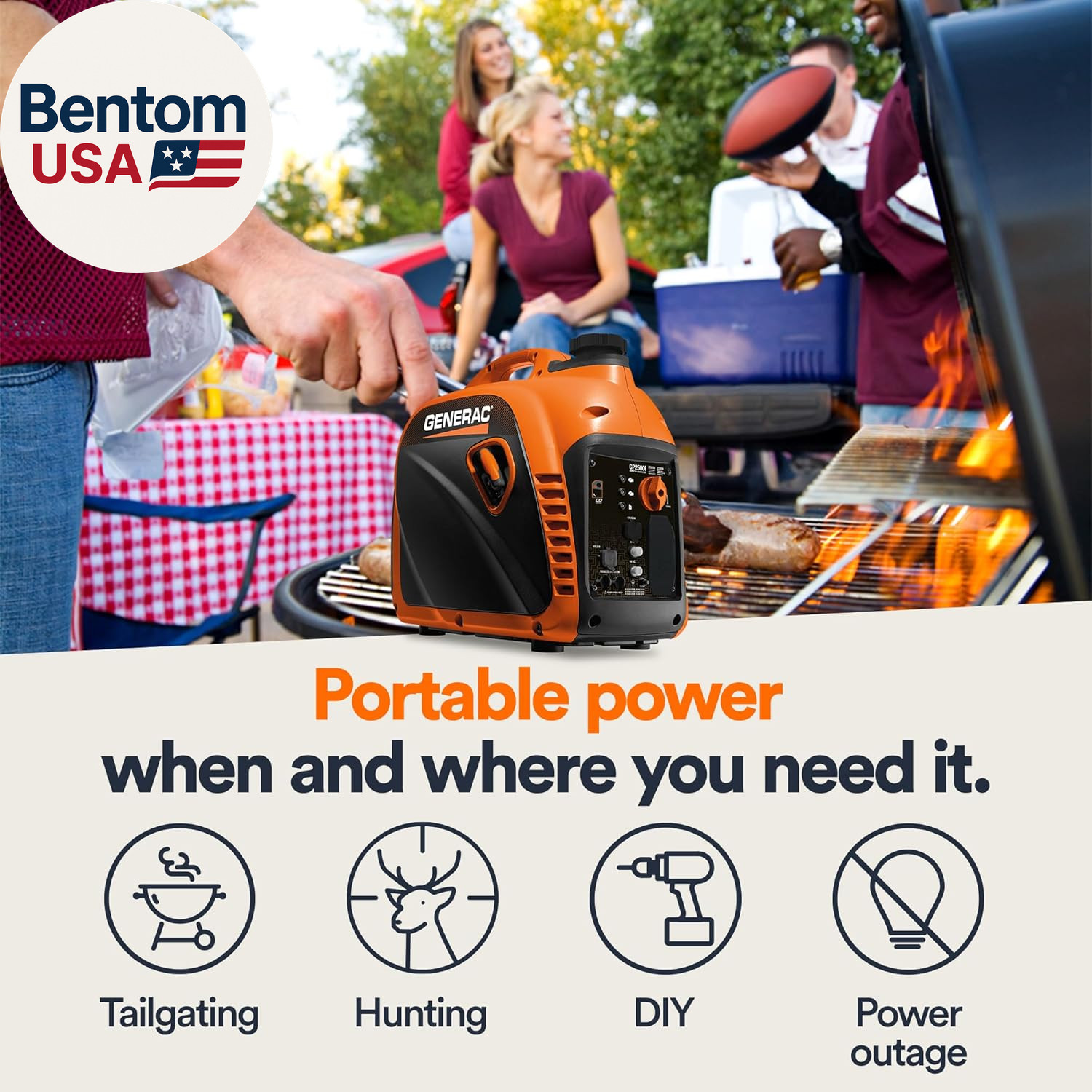 2,500-Watt Gas Powered Portable Inverter Generator – Lightweight and Compact Des