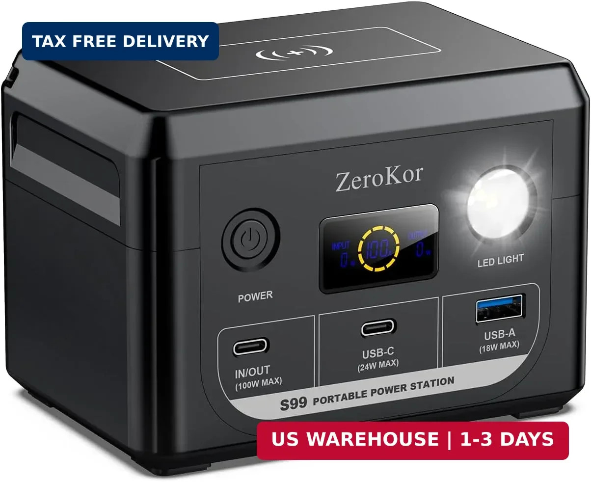 100W Portable Power Station, 96Wh Small Generator 30000mAh LiFePO4 Battery with