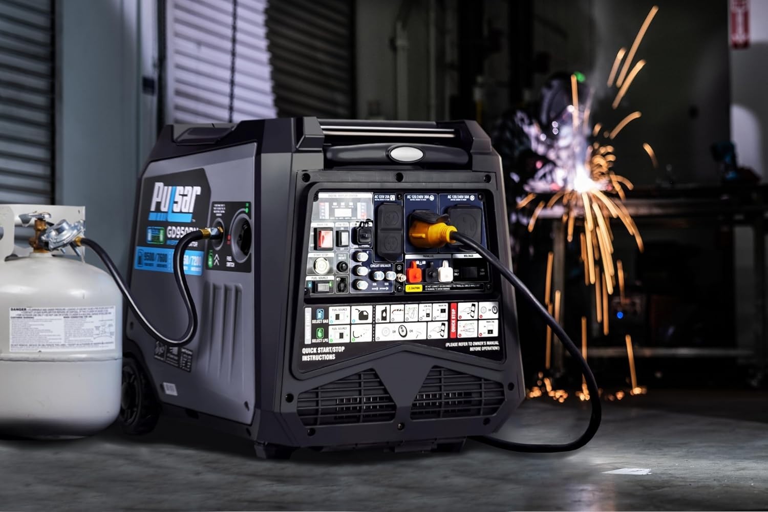 Pulsar 9500-W Quiet Portable TRI Fuel Inverter Generator Remote Start, CO Sensor