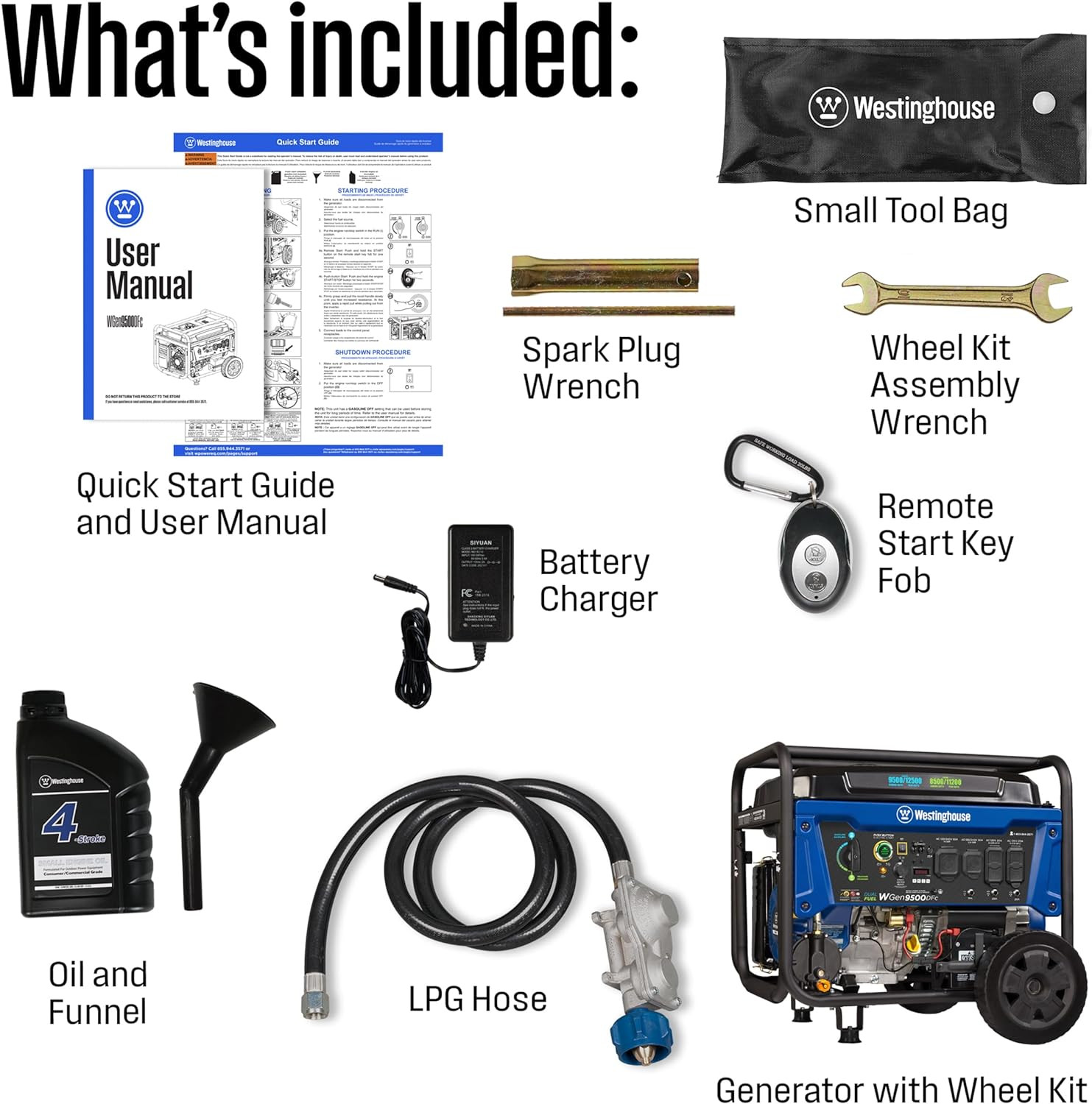 12500 Peak Watt Dual Fuel Home Backup Portable Generator, Remote Electric Start,