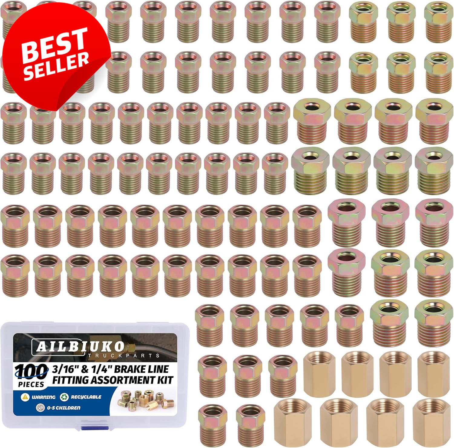 100Pc 3/16 & 1/4 Brake Line Fittings SAE Thread Nuts Unions Kit – US