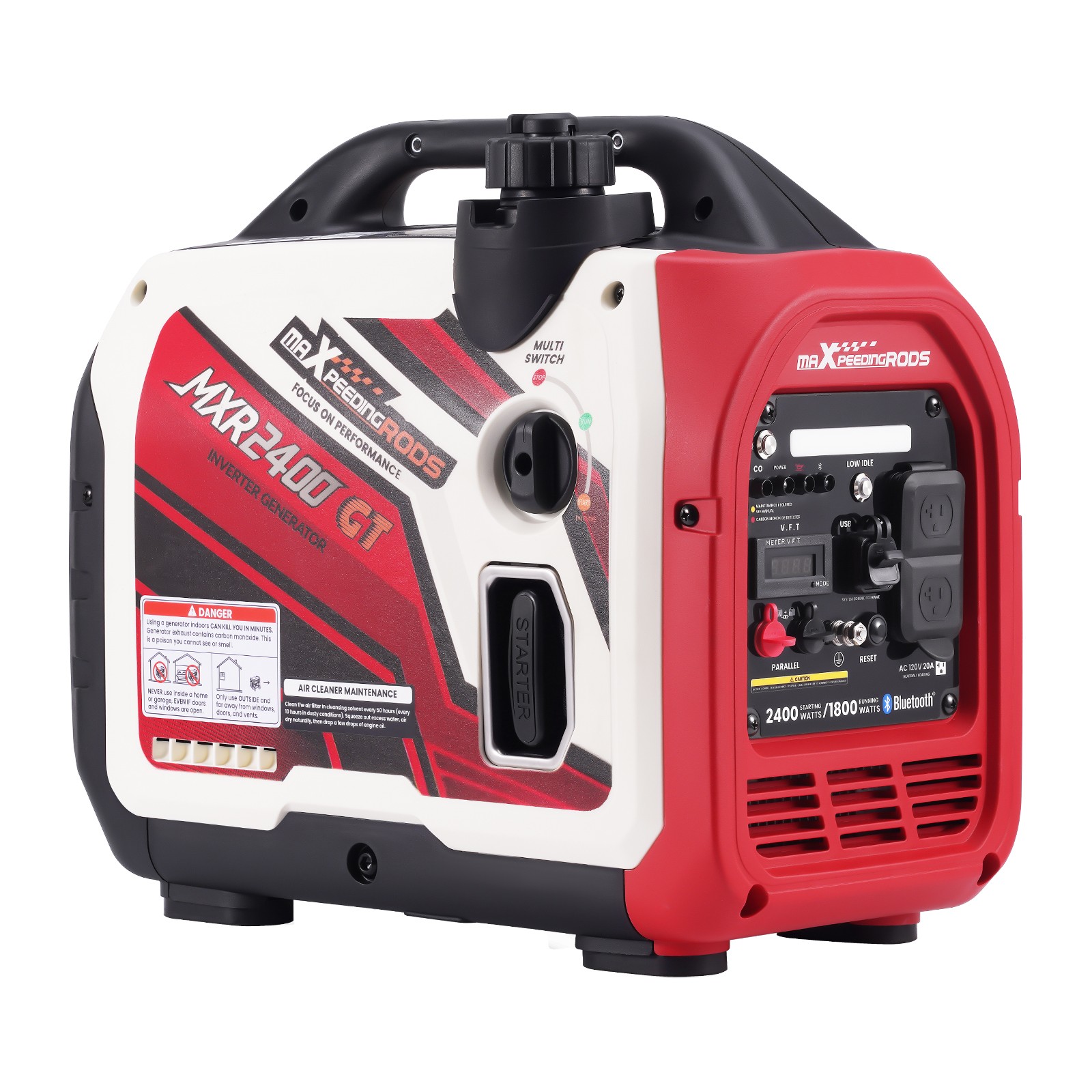 Quiet & Lightweight Inverter Generator 2400W 58dB with Parallel Kit Cables