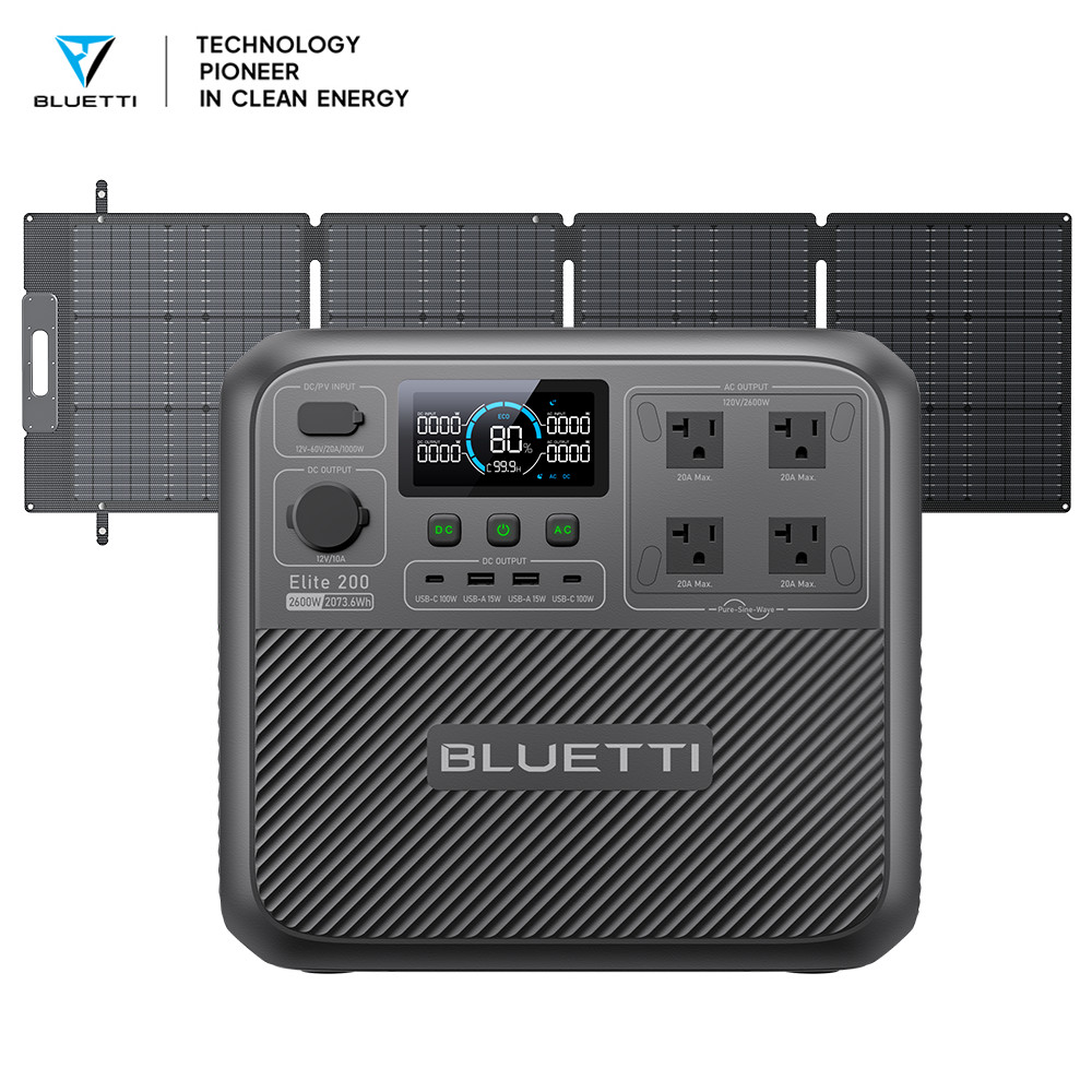 BLUETTI Elite 200 V2 2600W 2073.6Wh Power Station+200W Solar Panel for