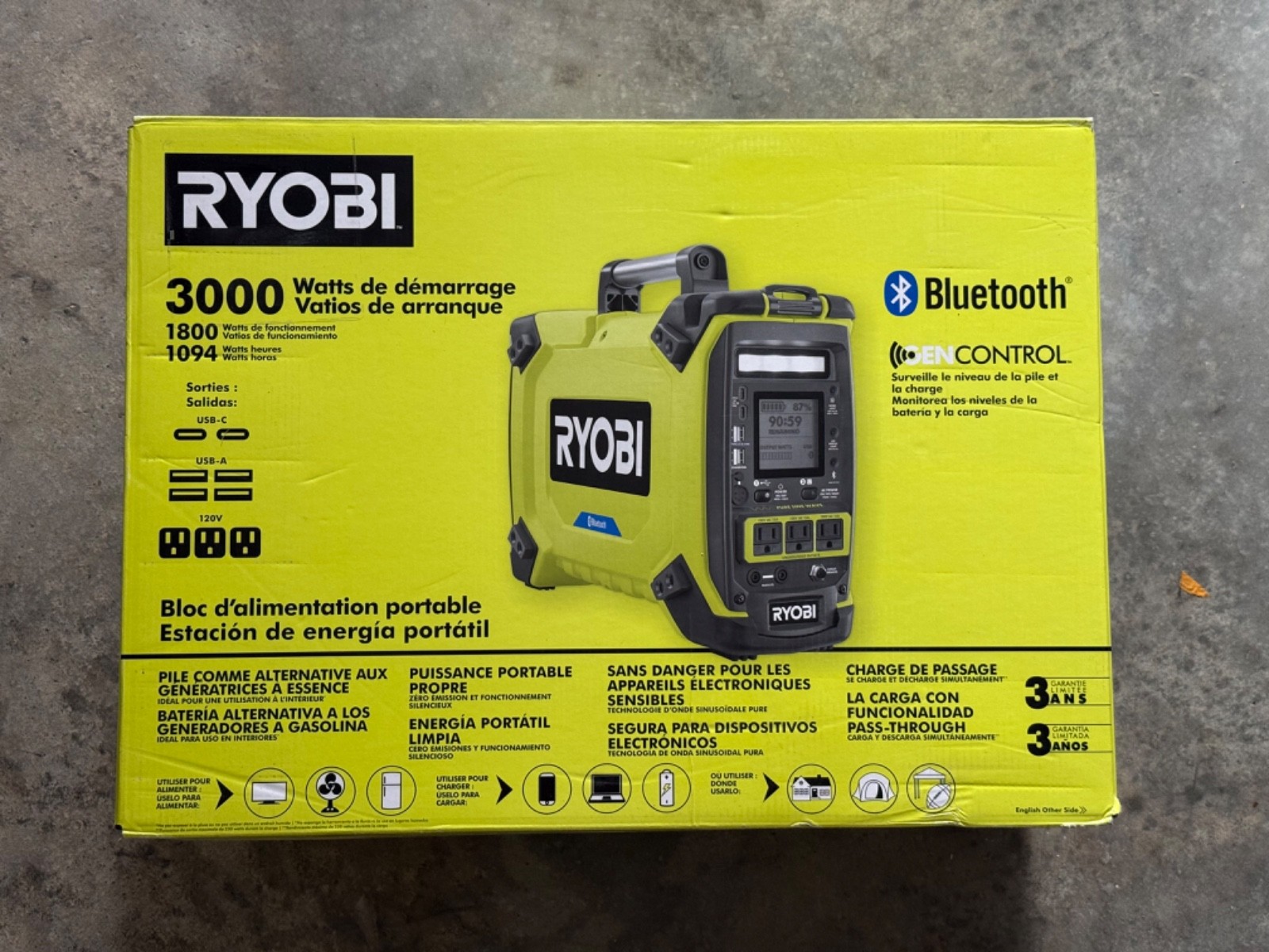Ryobi 1800W/3000W Peak Output Portable Battery Inverter Power Station RYi1000VNM