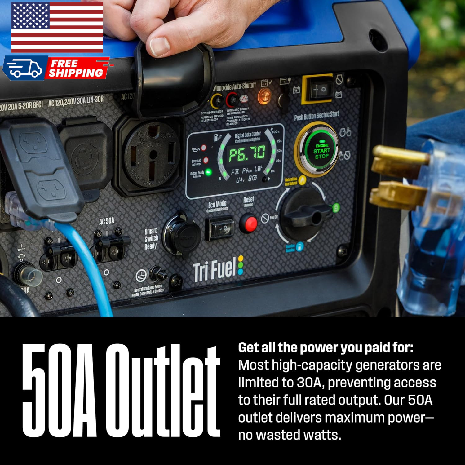 Westinghouse 11000 Peak Watt Tri-Fuel Portable Inverter Generator Remote Start