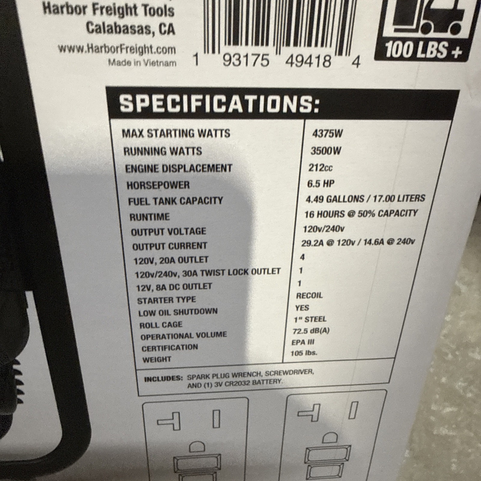 PREDATOR 4375 Generator Watt Gas-Powered Portable NEW 4375/3500 16 Hr Run Time
