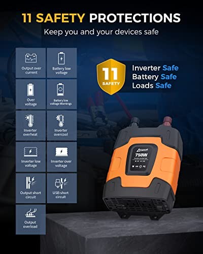 Power Inverter 4.8A Dual USB Ports 2 AC Outlets Car Inverter DC 12V to AC 750W