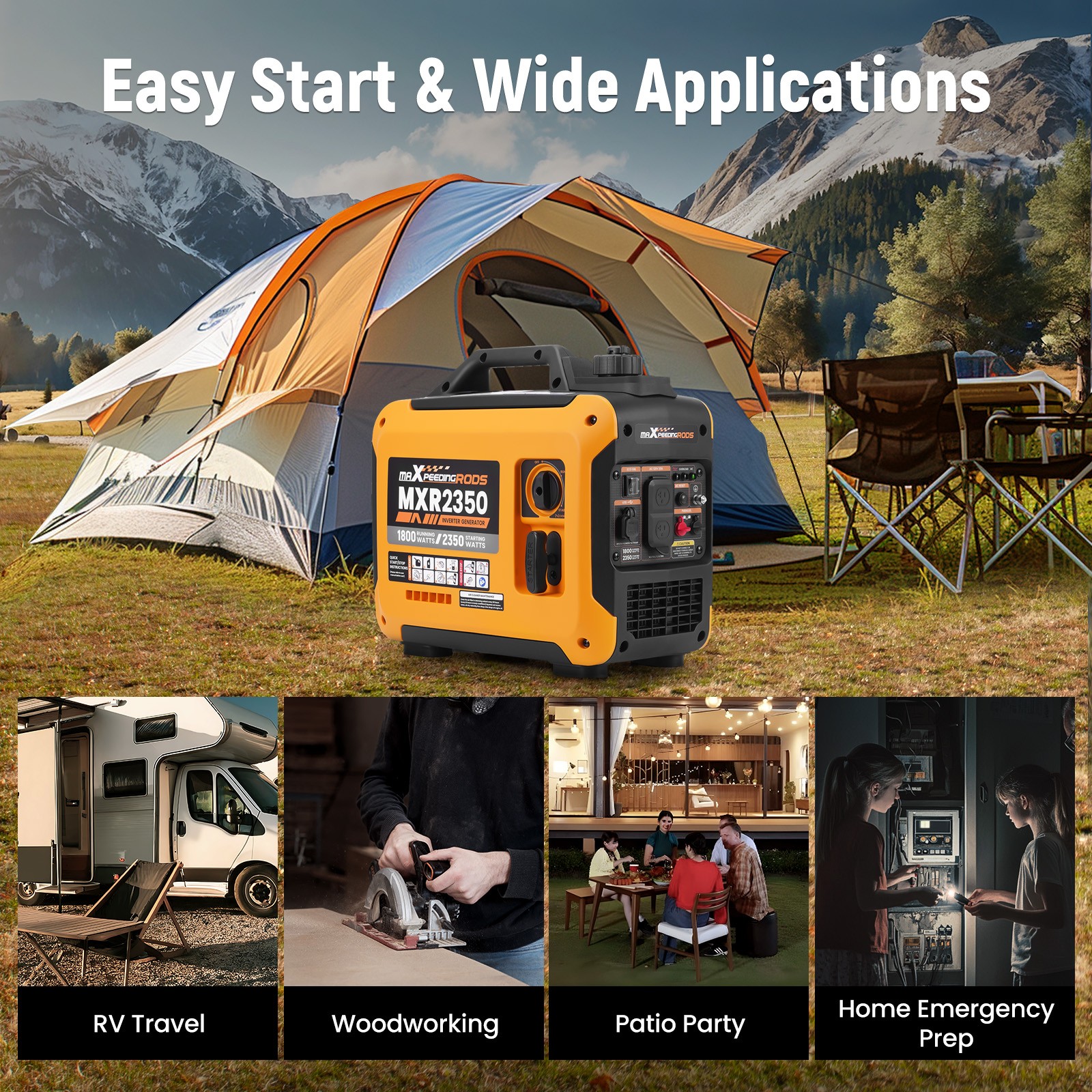 2350W 15kg Portable Gasoline Inverter Generator Eco Quiet For Camping RV Travel