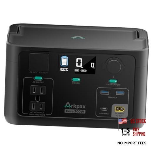 Portable Power Station 300W, 600W Peak Backup LiFePO4 Battery 192Wh Solar Black
