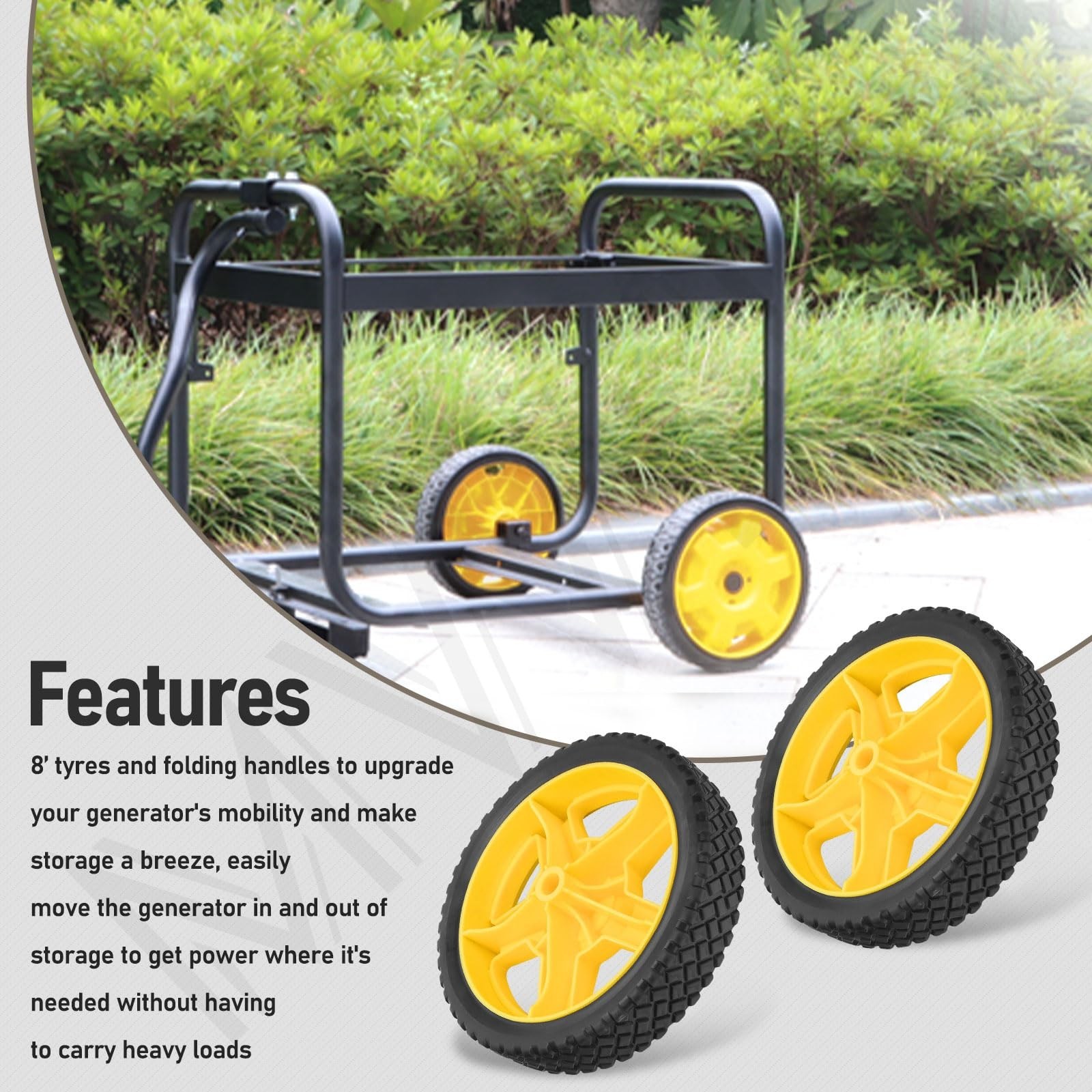 Generator Wheel Kit for 2800-5500W Inverter Generators, Folding Handle, Never-Fl
