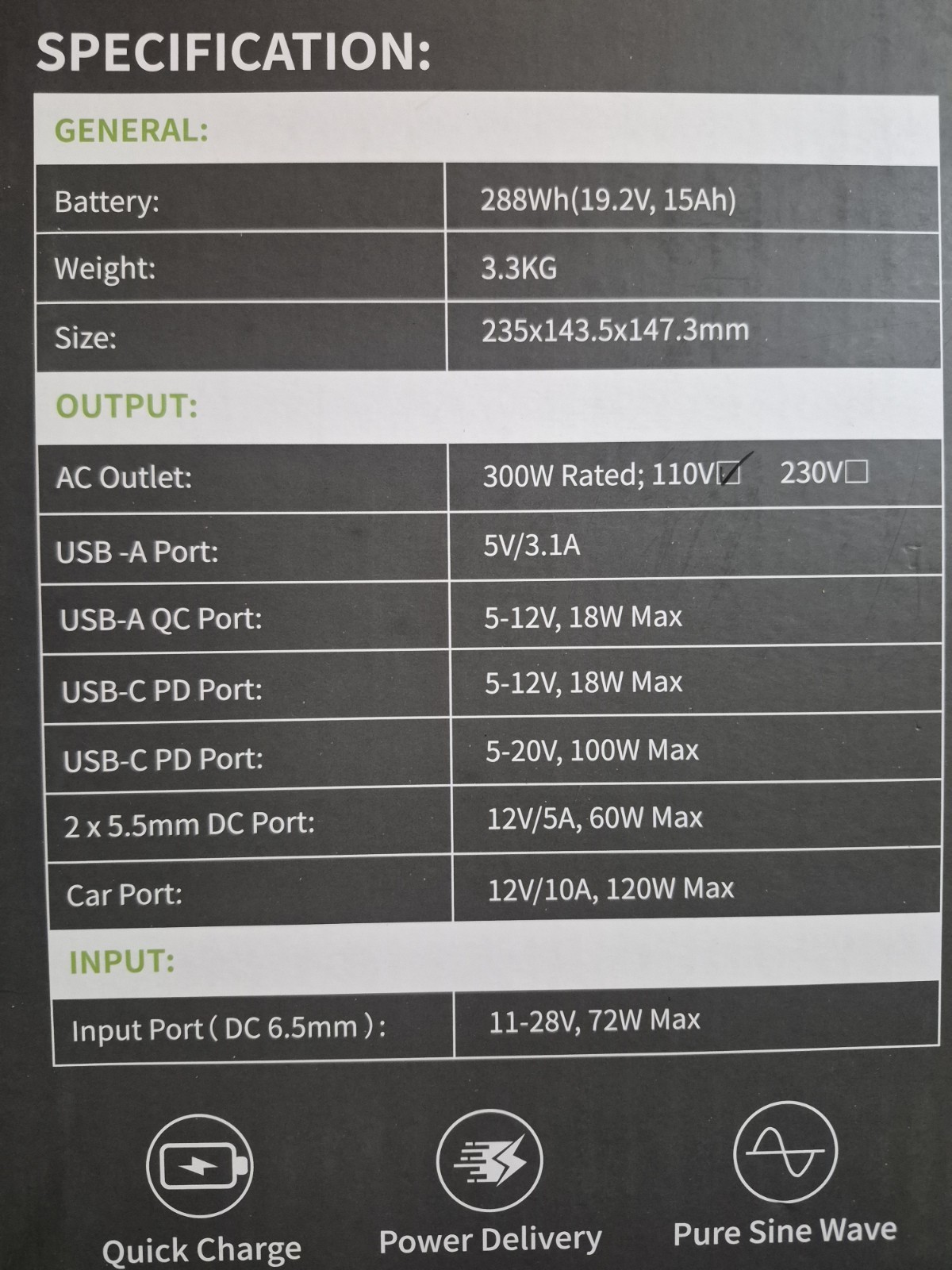 ✅ Portable Power Station Pure Sine Wave 288Wh LiFePO4 Battery Generator