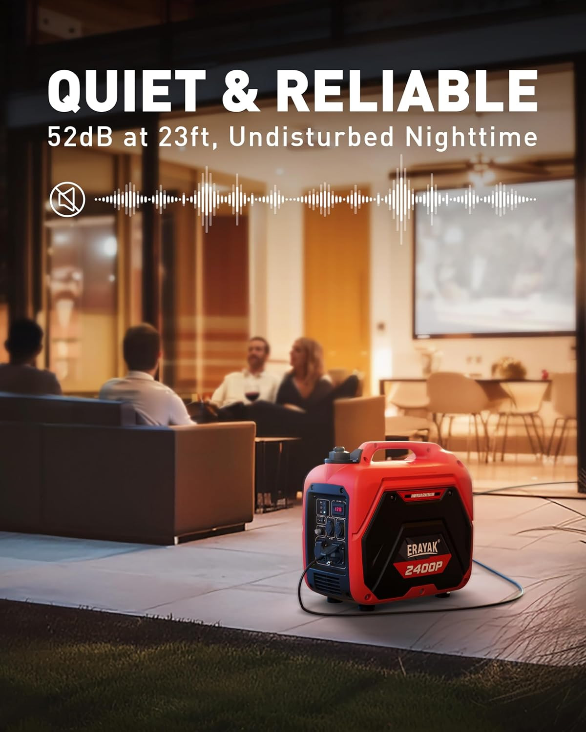 2400W Portable Inverter Generator for Home Use, Super Quiet Small Generator for