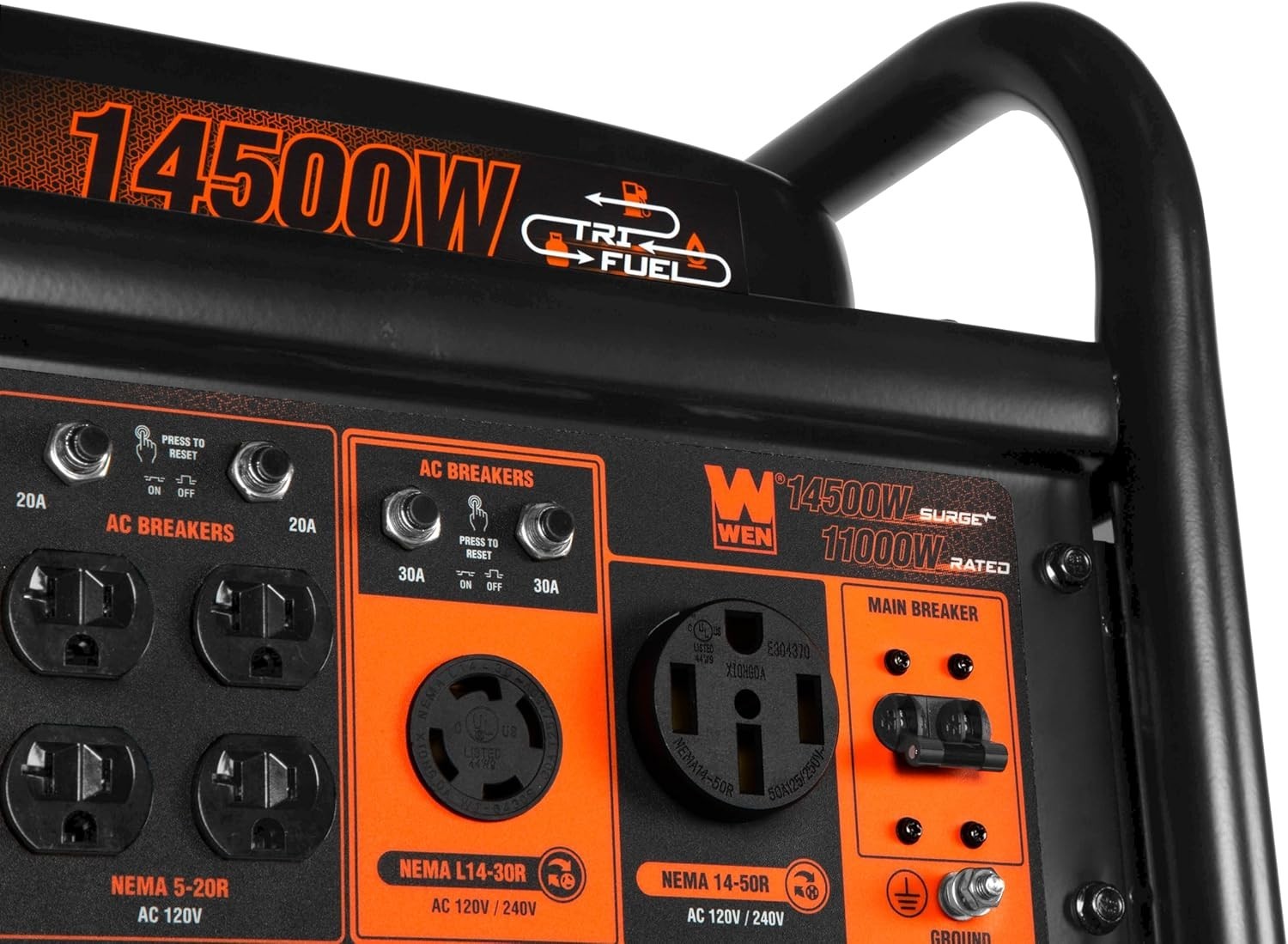 WEN 14,500-W Portable Tri-Fuel Gas Powered Generator, Electric Start, CO Sensor