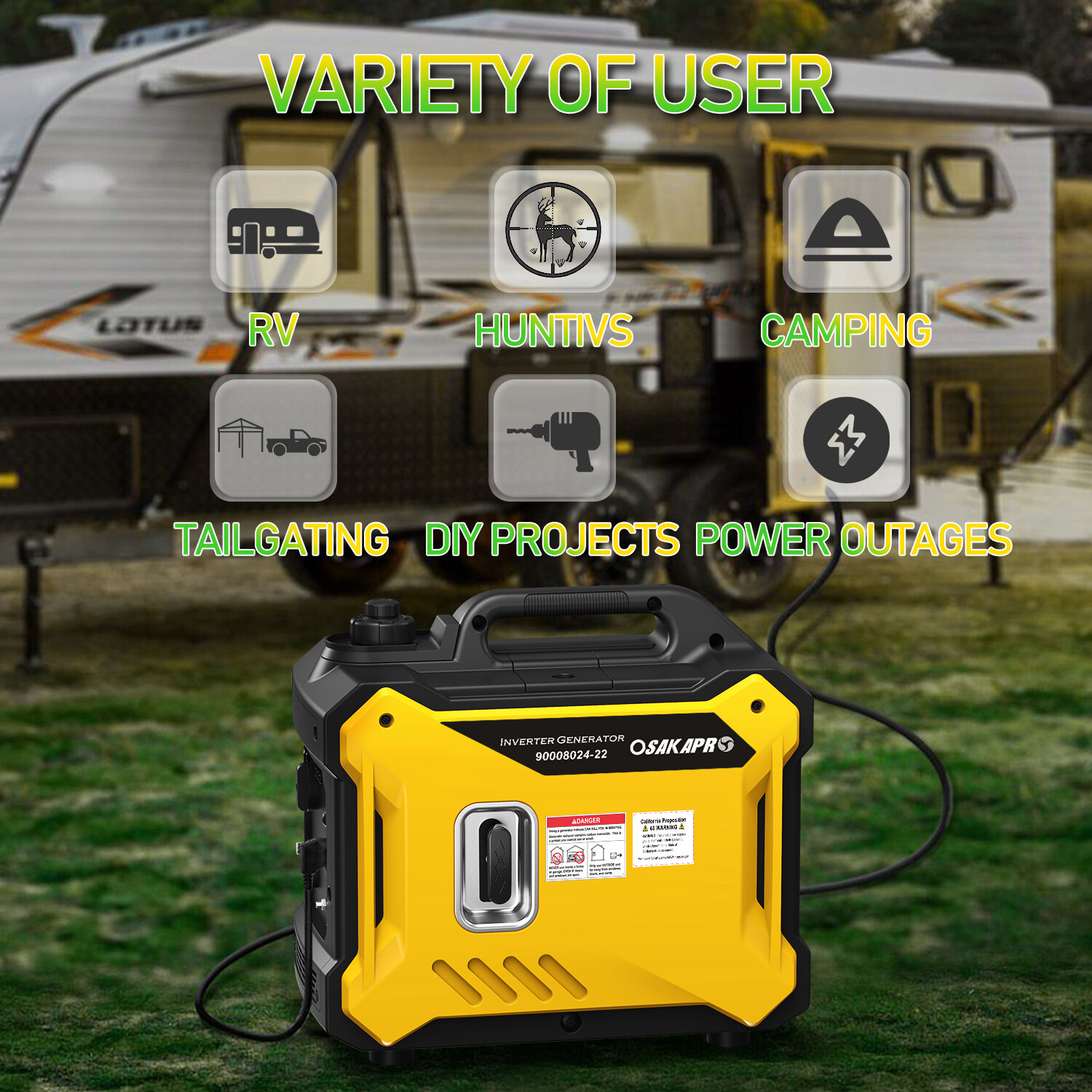 Super Quiet Inverter Generator 2000w Portable Generator, 79.7cc Ultra Light EPA