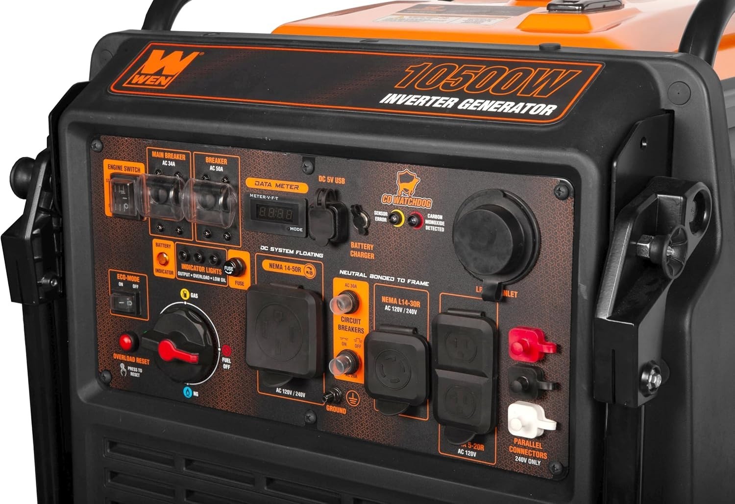 WEN 10,500W Quiet Portable Tri-Fuel Inverter Generator, Electric Start CO Sensor