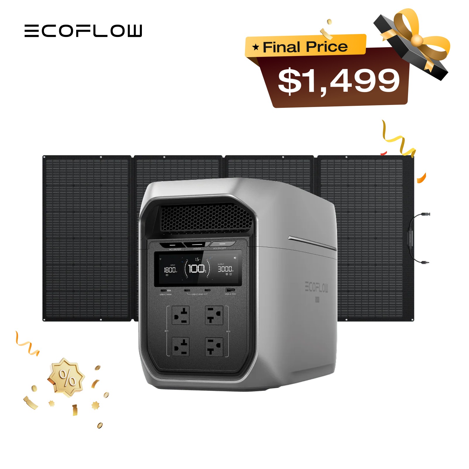 EcoFlow 3000W DELTA 3 Max Plus 2048Wh Portable Power Station+400W Solar Panel