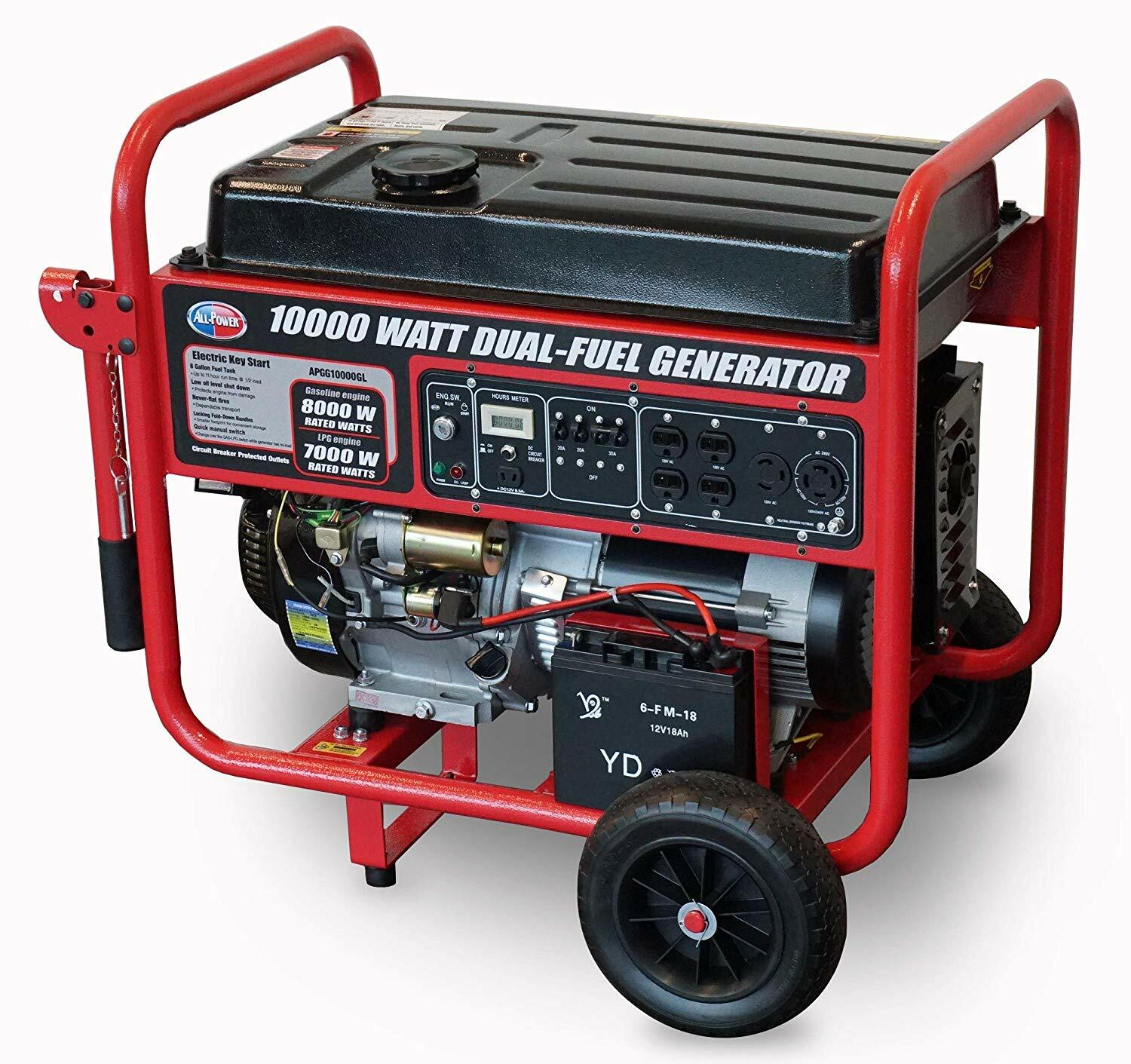 All Power 10,000-W Portable Hybrid Dual Fuel Gas Generator with Electric Start