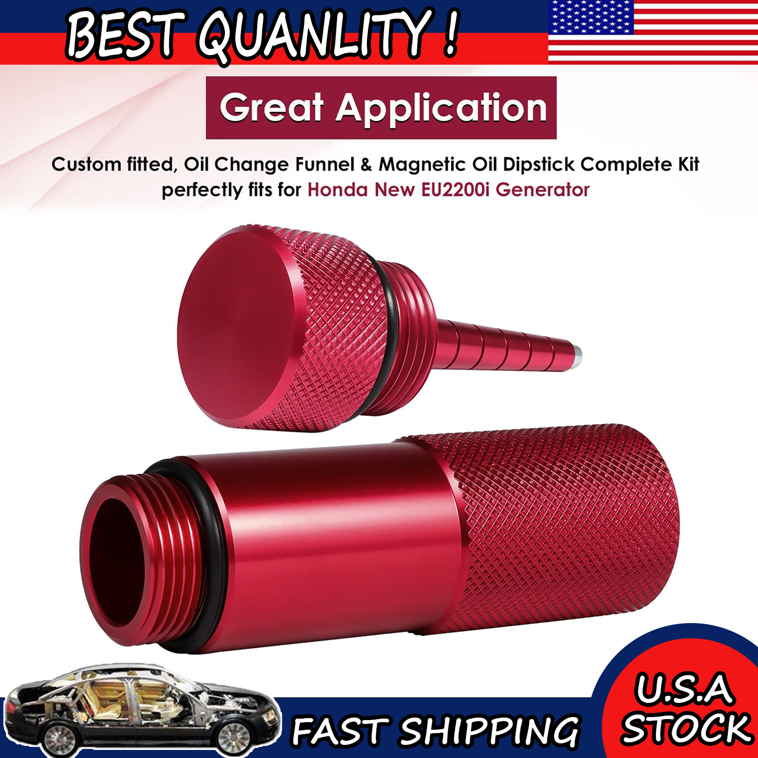 Red Oil Change Funnel and Oil Magnetic Dipstick for Honda Generator EU2200i