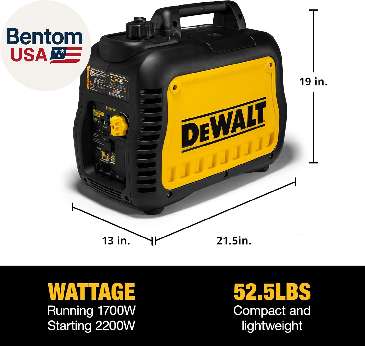 Dewalt 2,500 Starting Watt Portable Inverter Generator, Gas Powered, CO Protect