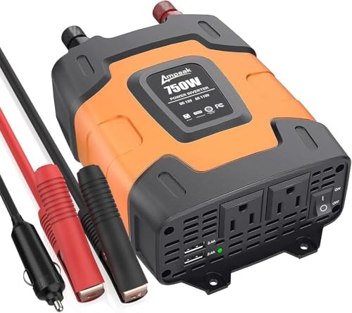 Power Inverter 4.8A Dual USB Ports 2 AC Outlets Car Inverter DC 12V to AC 750W