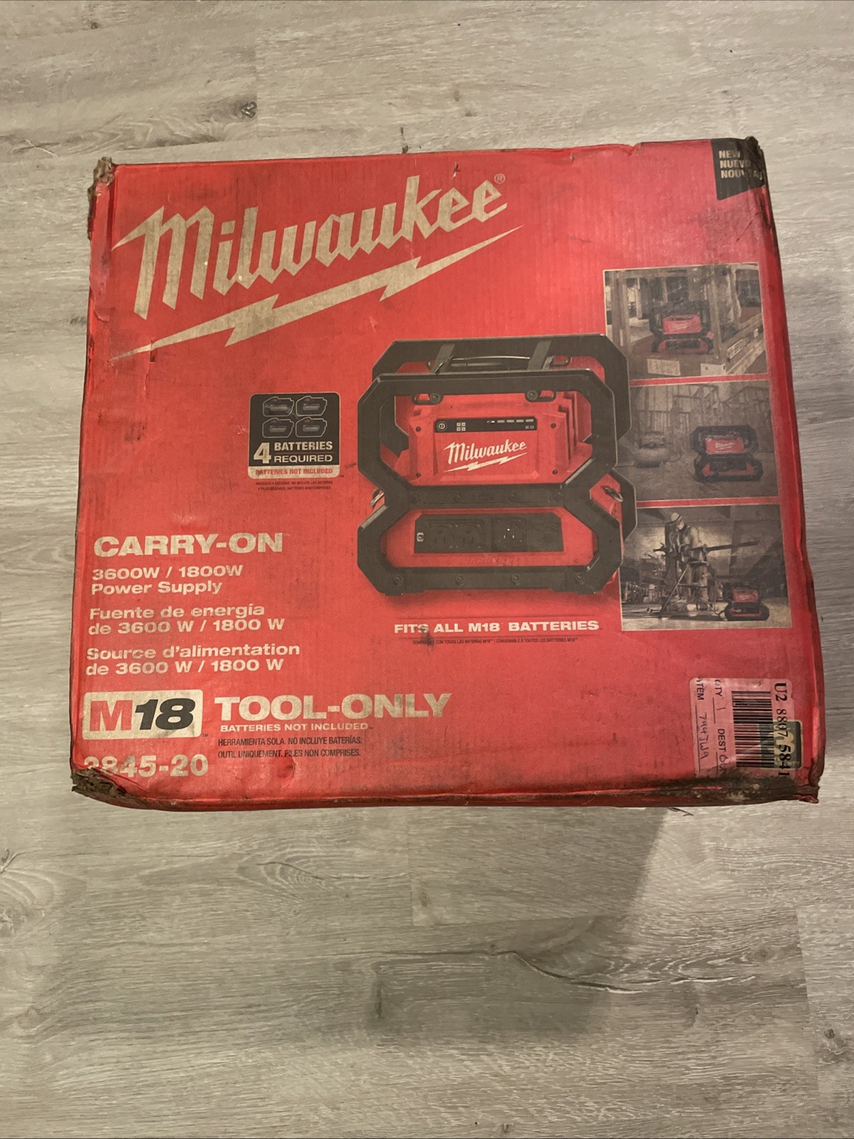 New Milwaukee M18 2845-20 M18 CARRY-ON 3600W/1800W Power Supply