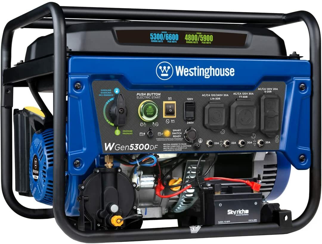 Westinghouse WGen5300DF Portable Hybrid Dual Fuel Generator with Electric Start
