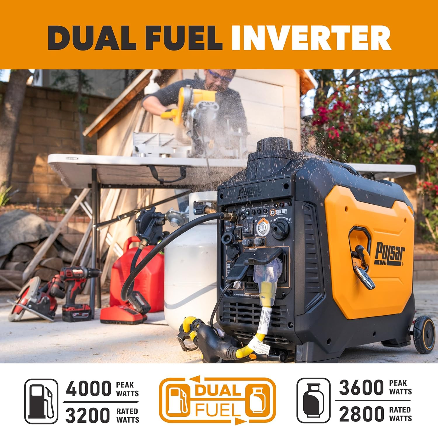 Pulsar 4000 Watt Portable Inverter Generator, Dual Fuel Gasoline & Propane, Remo