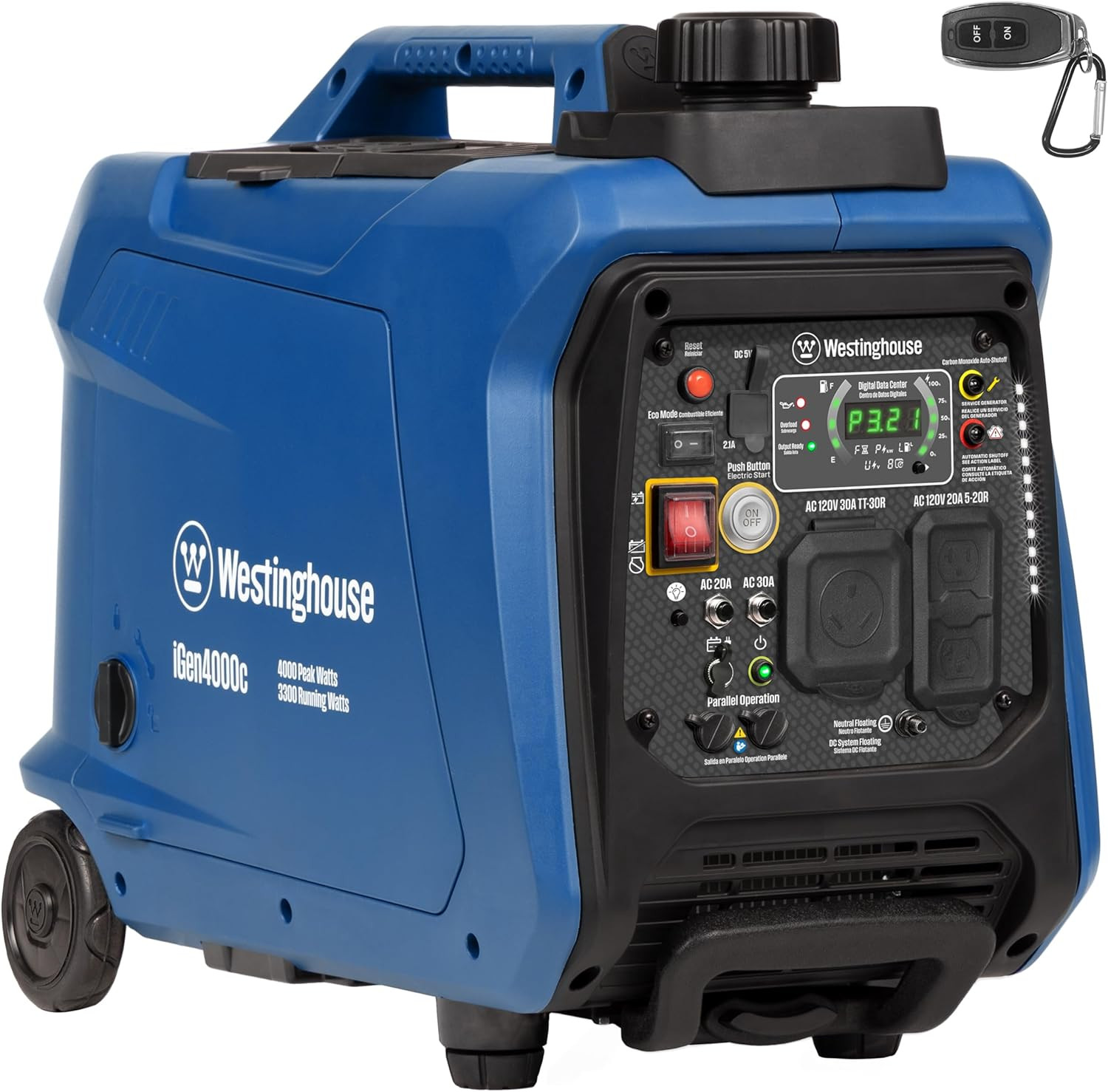 Portable Inverter Generator 4000 Peak Watts Remote Start RV Ready
